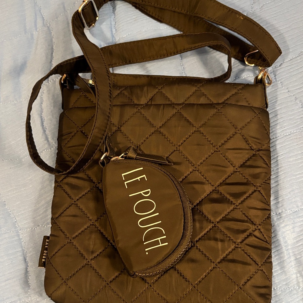 Rae Dunn Brown Quilted Crossbody Bag